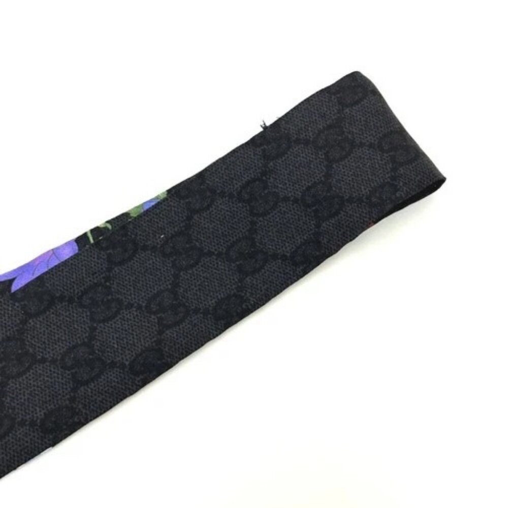 GUCCI 761704 GG Flora print Neck bow Scarf silk Black - Picture 9 of 10